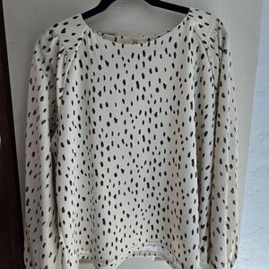 MELLODAY Cream Long-Sleeve Top with Brown Spot Print